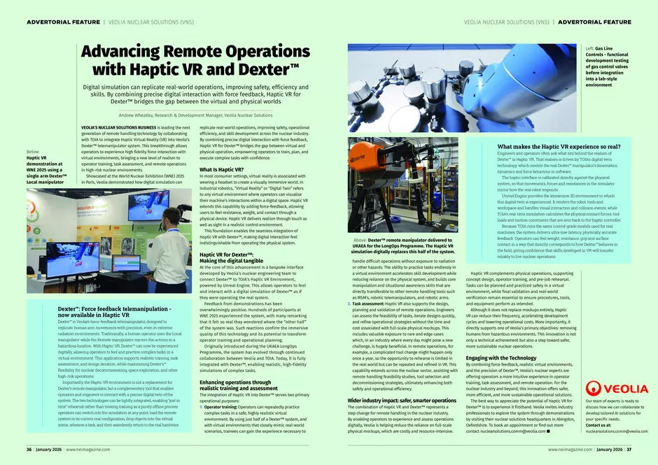 NEI Magazine Article: Advancing Remote Operations with Haptic VR and Dexter™