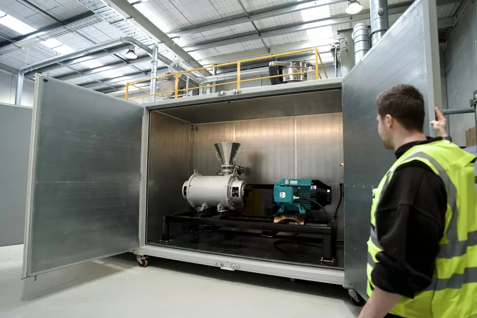 Image of MCD intermediate pilot machine packaged up for delivery to UK